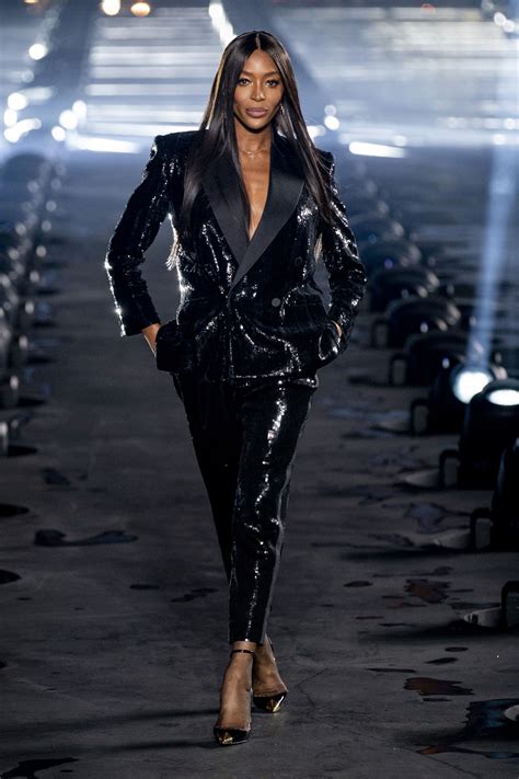 Naomi Campbell closes Saint Laurent show at Paris Fashion Week